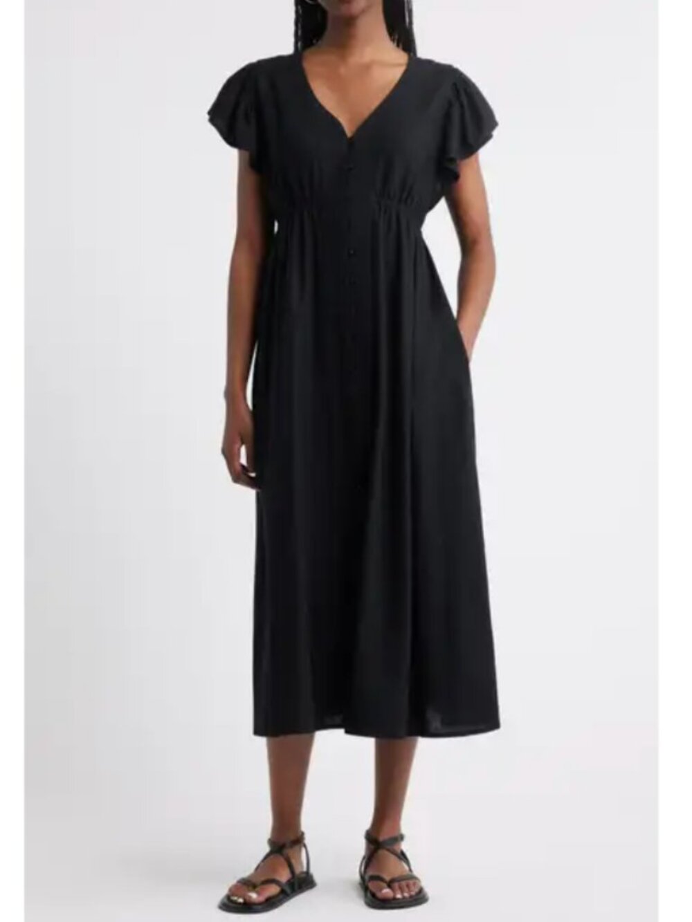 Treasure & Bond Short Sleeve Button Down Linen Blend Midi Dress size M